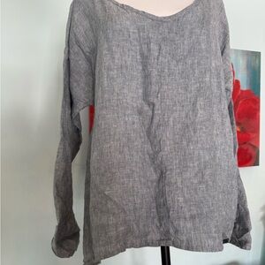 FLAX 100% linen Tunic Blouse Top size M Medium Blue Lagenlook 3/4 Sleeve Casual
